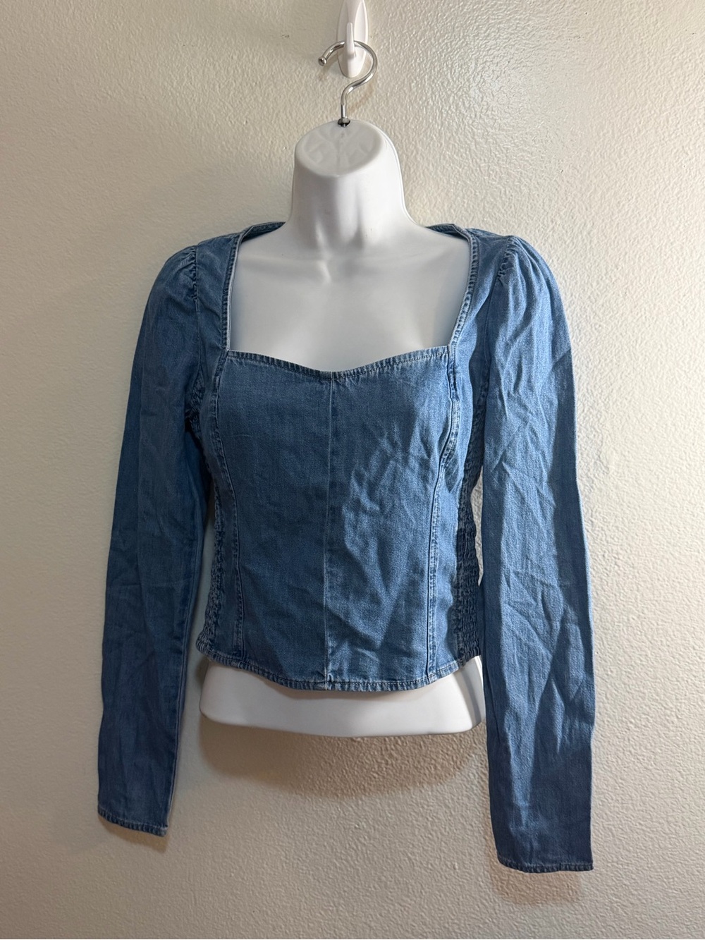 Levi's Light Blue Denim Square-Neck Long Sleeve Top